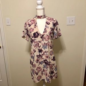 “Pink owl” pink floral high neck shift dress